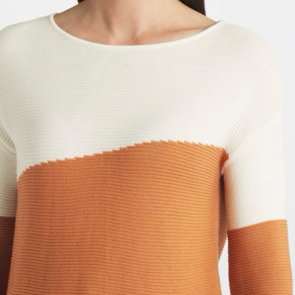 Cream and Orange Crew Neck Colorblock Sweater - Picture 4 of 5